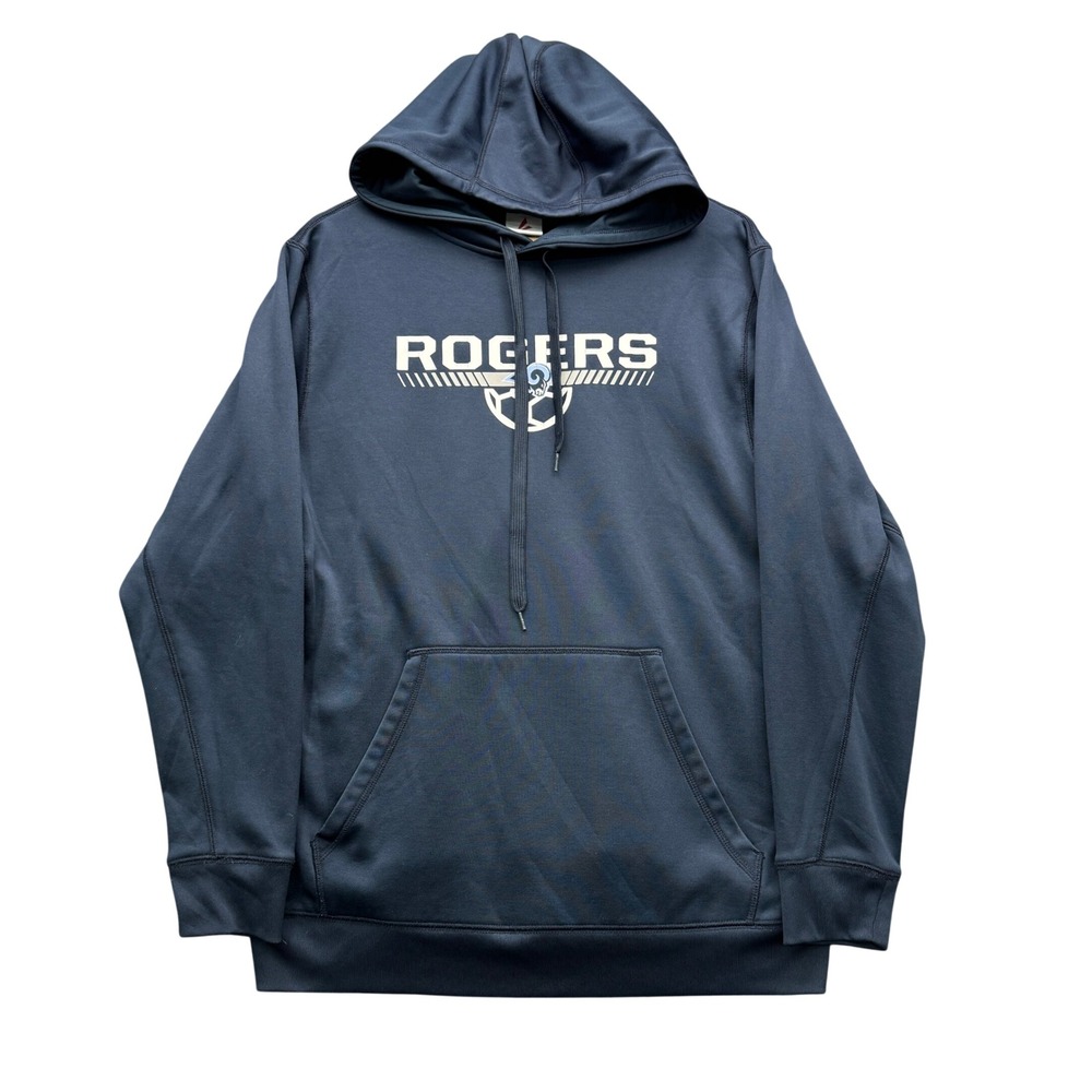BSN SPORTS Hoodie Mens Medium Navy Blue Long Sleeve Rogers Graphic Fleece
